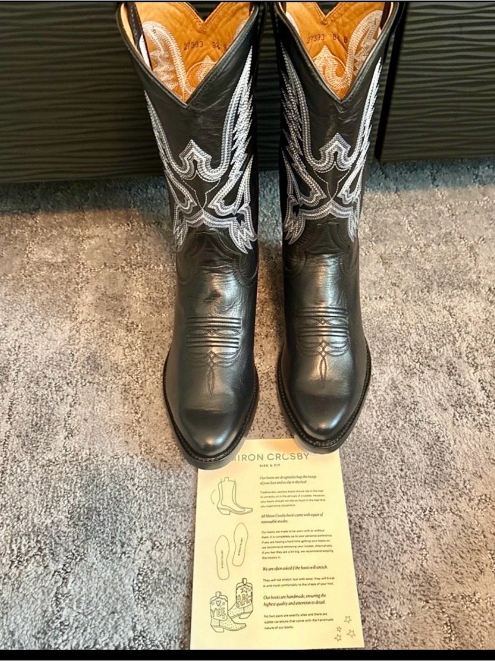 Miron Crosby Samantha Black Leather Embroidered Cowboy Boots Womens 8.5 B - Picture 2 of 12